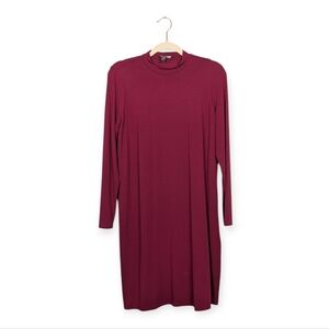 Eileen Fisher Burgundy Viscose Jersey Mock Neck Long Sleeve Dress Size S